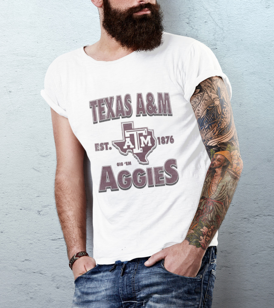 Texas A&M Est 1876 Gig 'Em Aggies A&M Logo State T-Shirt