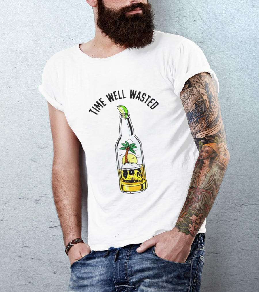 Time Well Wasted Skull And Palm Tree In Bottle With Lemon Slice T-Shirt