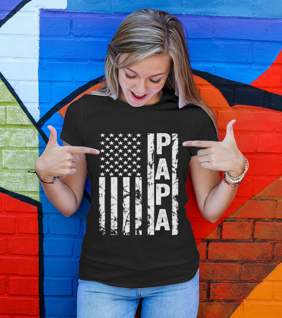 Papa USA Flag Distressed Style Stars And Stripes T-Shirt