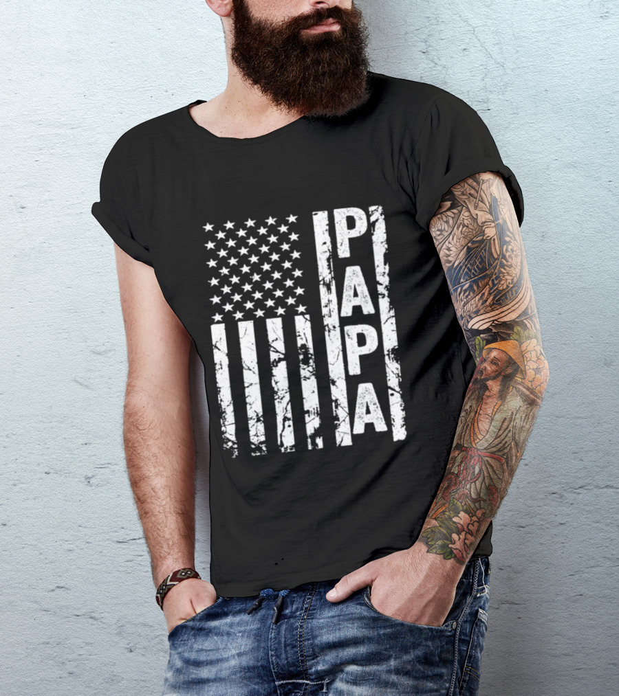 Papa USA Flag Distressed Style Stars And Stripes T-Shirt