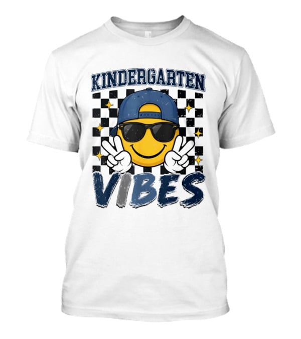 Kindergarten Vibes Smiley Face Sunglasses Peace Sign Checkered T-Shirt