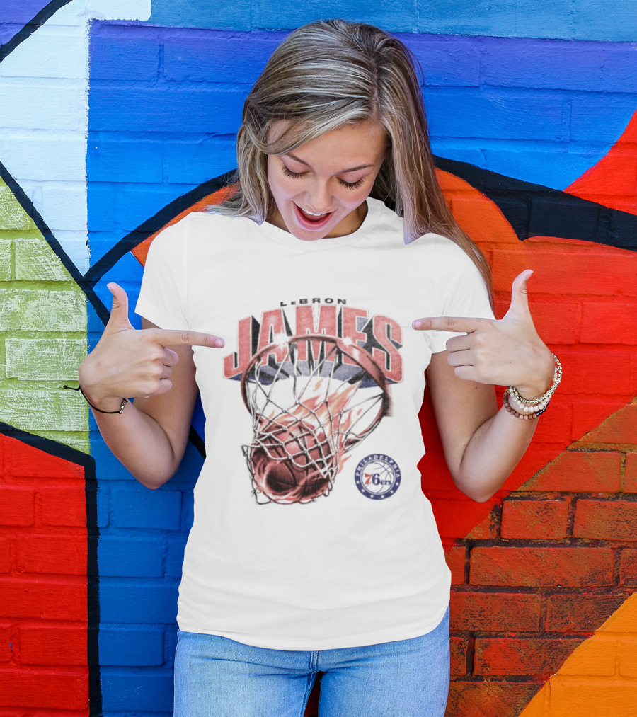 LeBron James 23 Basketball Fire Hoop Philadelphia 76ers T-Shirt