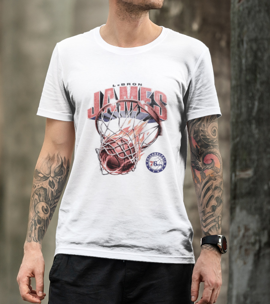 LeBron James 23 Basketball Fire Hoop Philadelphia 76ers T-Shirt