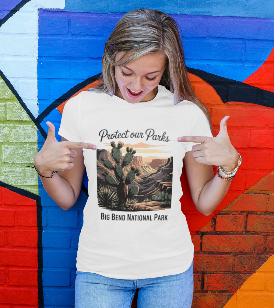 Protect Our Parks Big Bend National Park Cactus Desert Landscape Scene T-Shirt