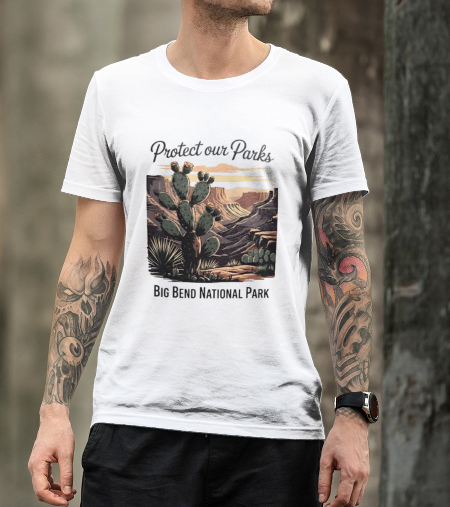 Protect Our Parks Big Bend National Park Cactus Desert Landscape Scene T-Shirt