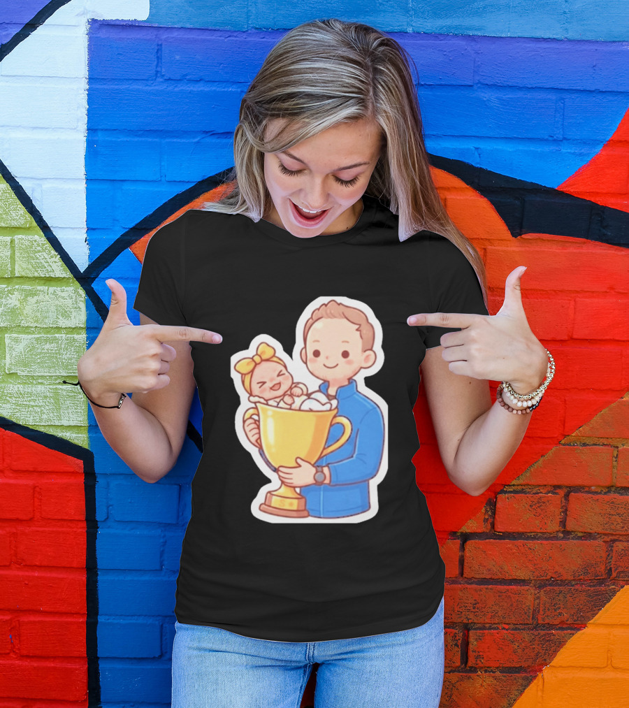 My Greatest Trophy Dad Holding Baby In Golden Cup T-Shirt