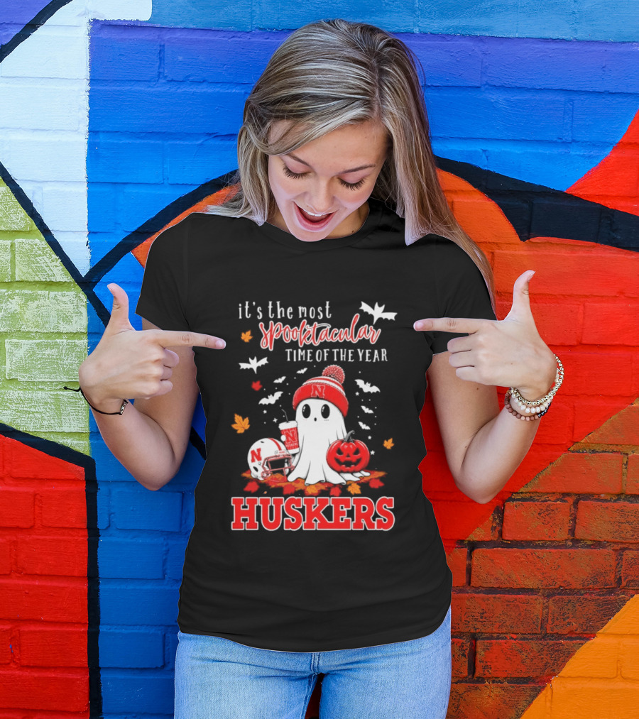 Nebraska Cornhuskers Spooktacular Halloween Ghost Huskers Football Time 2026 T-Shirt