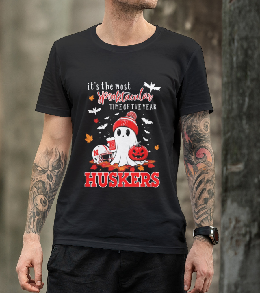 Nebraska Cornhuskers Spooktacular Halloween Ghost Huskers Football Time 2026 T-Shirt