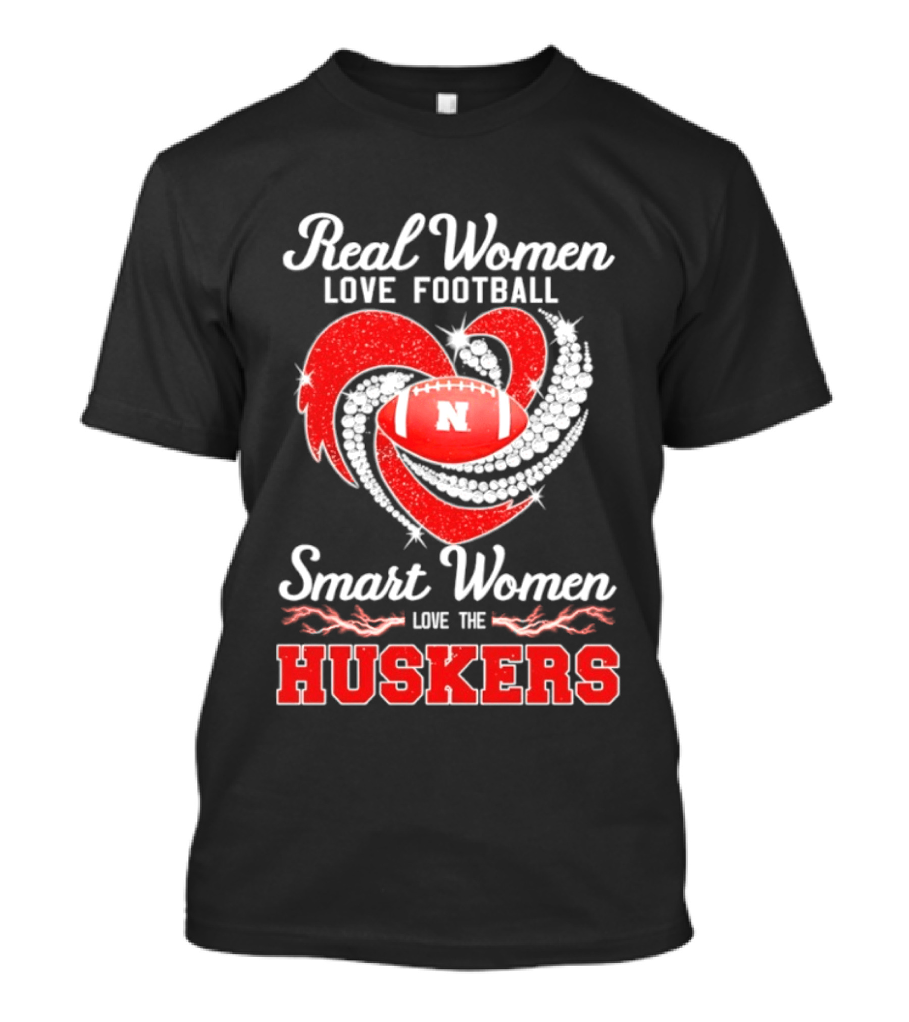 Real Women Love Football Smart Women Love The Nebraska Huskers Football Heart T-Shirt