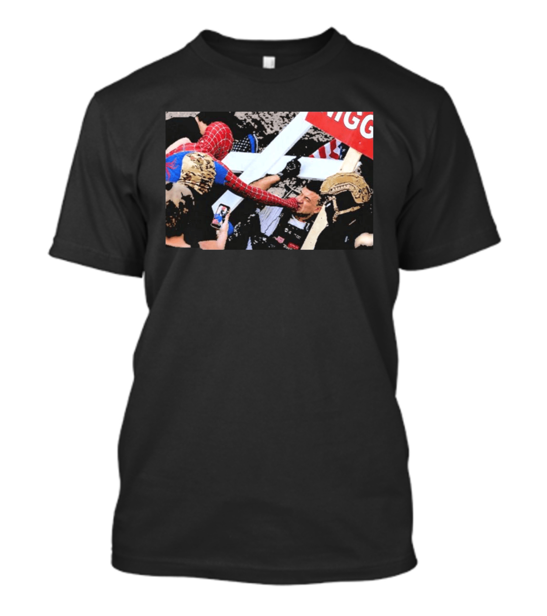 Spiderman Punch A Nazi Humor Superhero Comic Book Action Scene T-Shirt