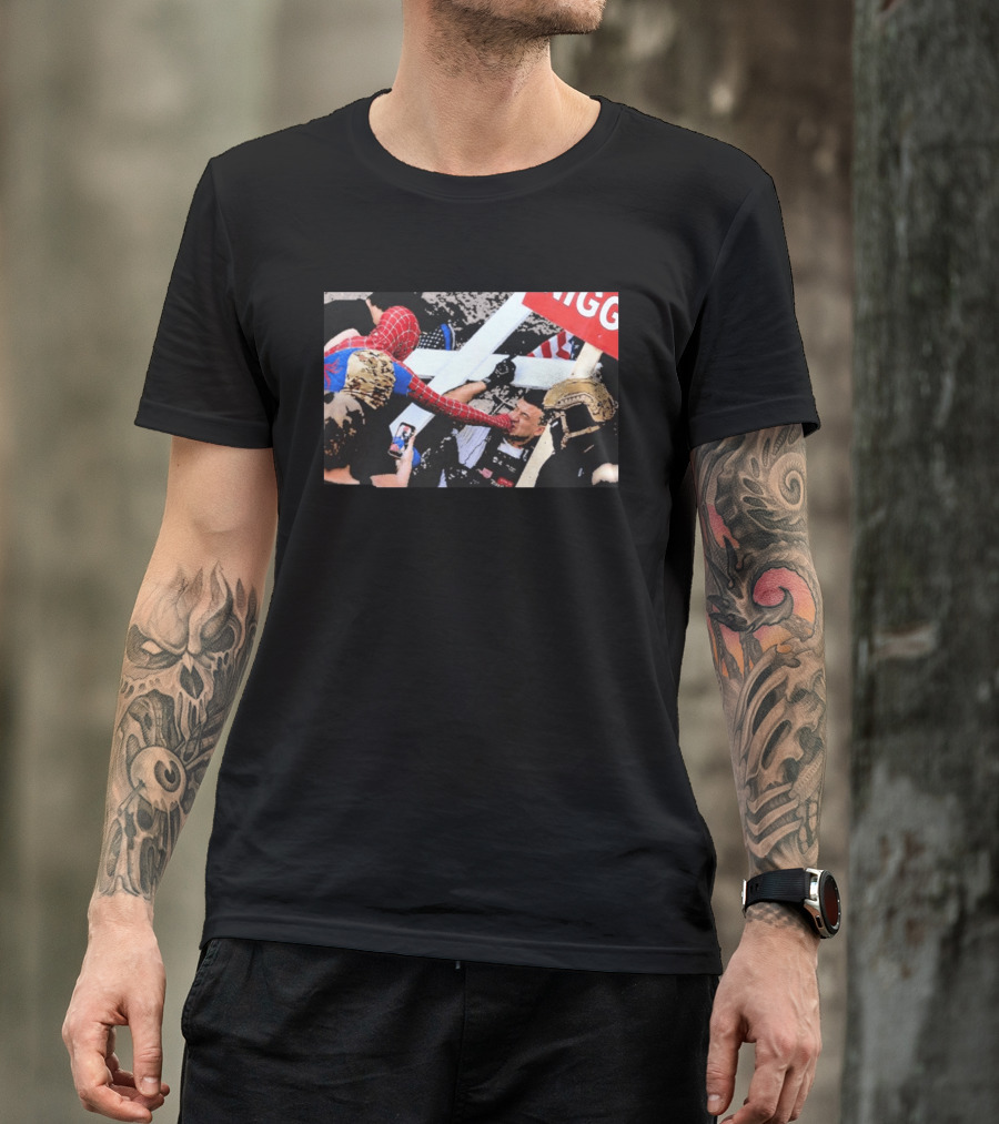 Spiderman Punch A Nazi Humor Superhero Comic Book Action Scene T-Shirt