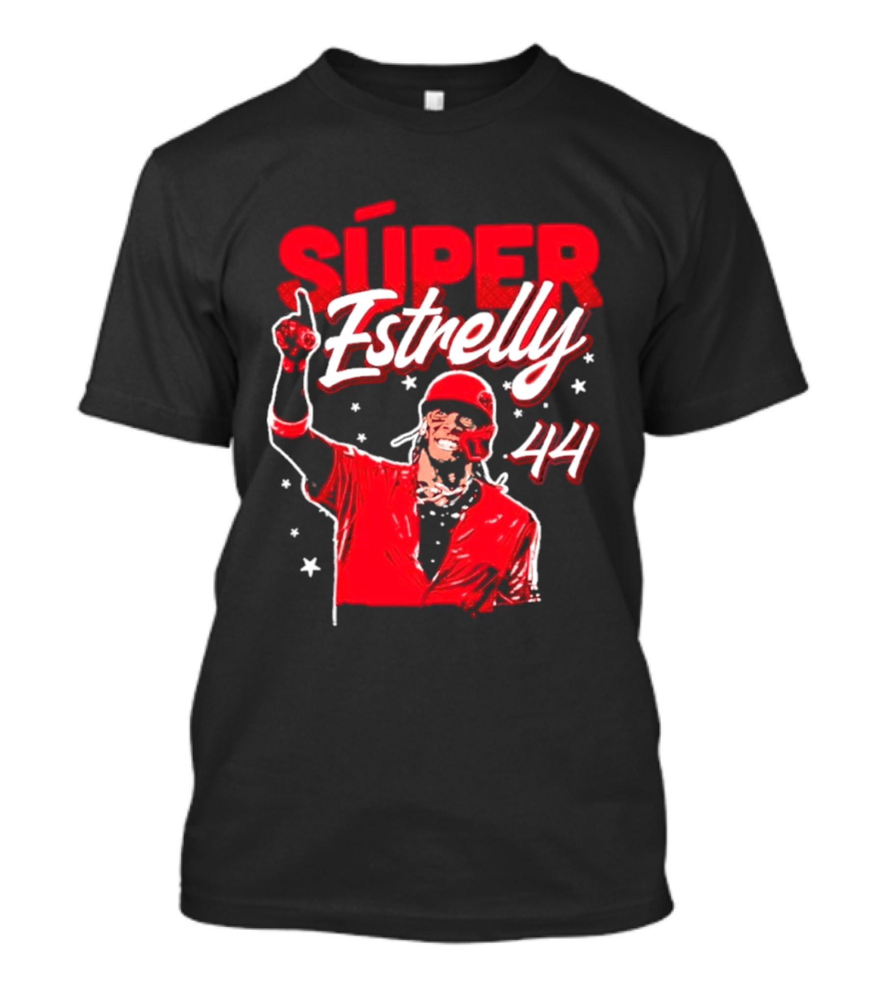 Súper Estrelly 44 Red Baseball Celebration Hero T-Shirt