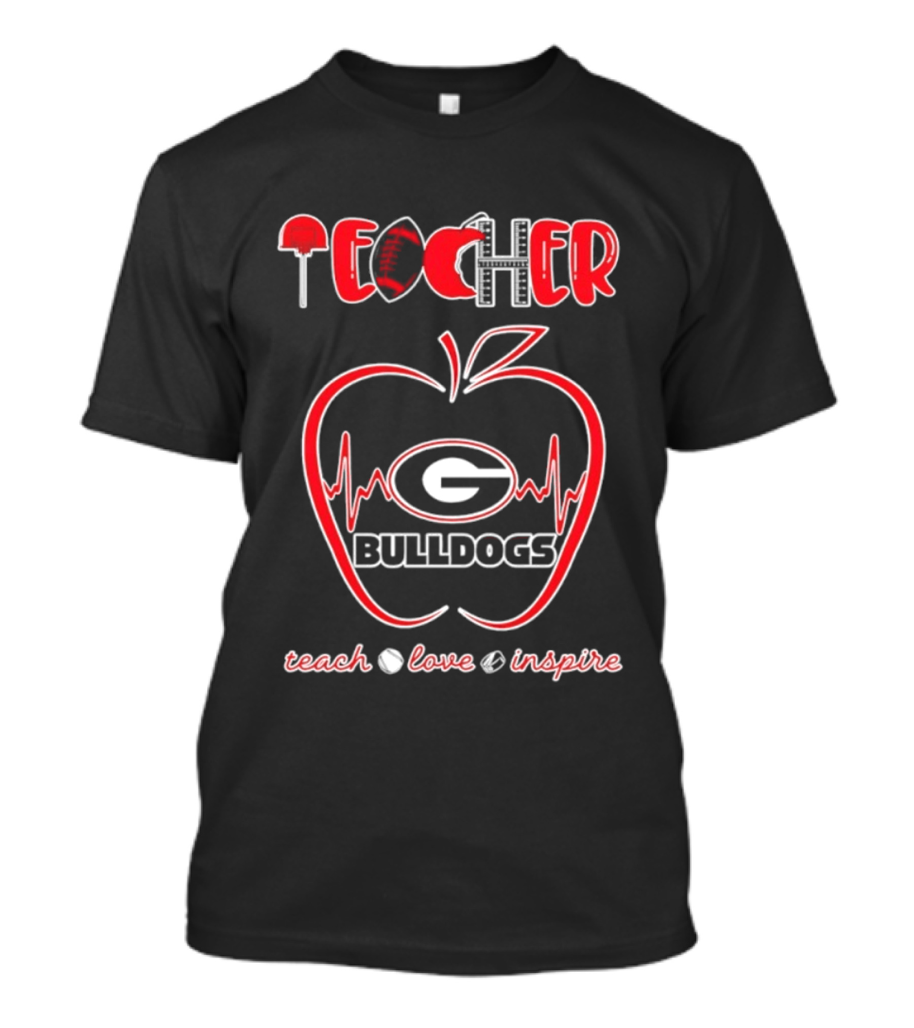 Teacher Georgia Bulldogs Teach Love Inspire School Spirit T-Shirt