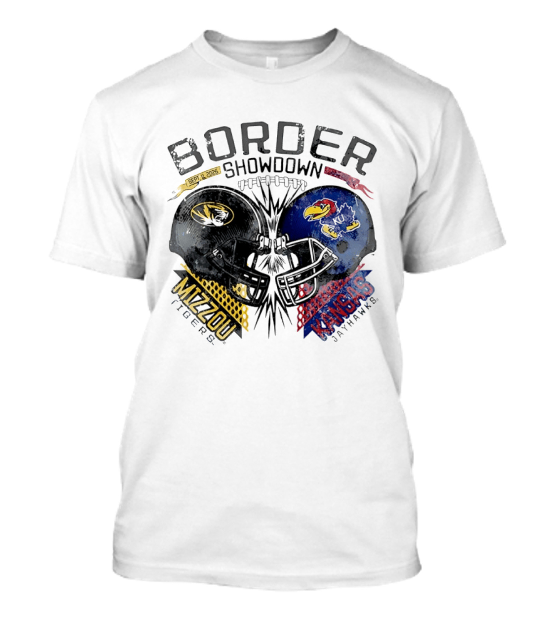 Kansas Jayhawks Missouri Tigers NCAA Border Showdown 2026 Helmet Matchup September 12 T-Shirt