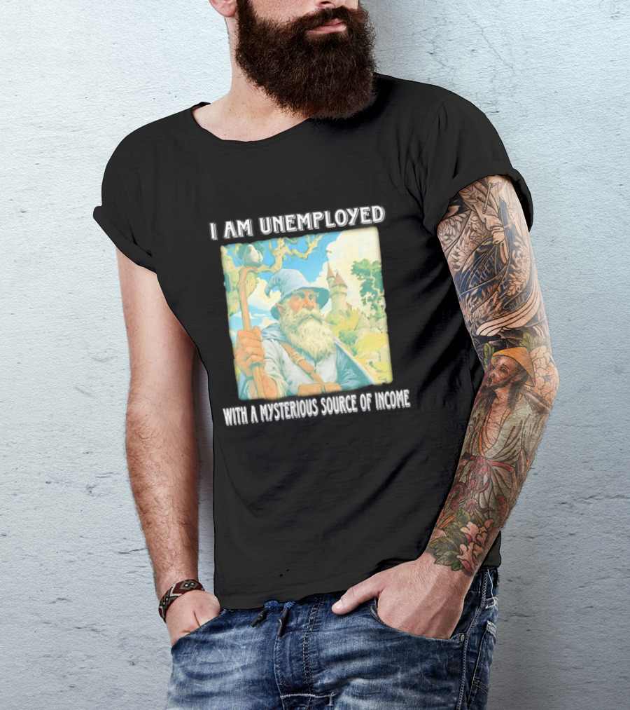 I Am Unemployed Mysterious Source Of Income Medieval Wizard And Castle T-Shirt