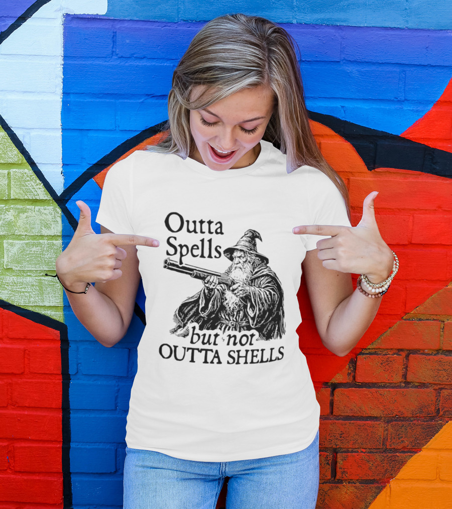 Outta Spells But Not Outta Shells Wizard With Shotgun T-Shirt