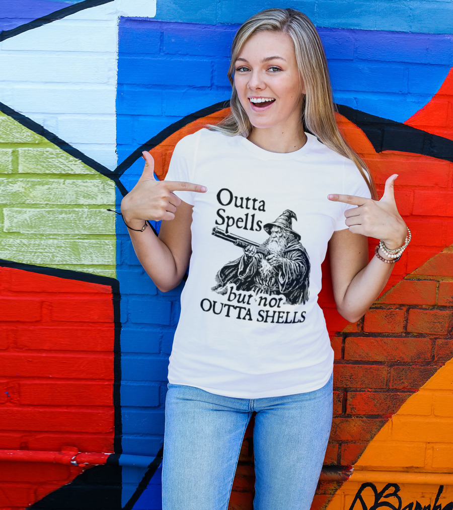 Outta Spells But Not Outta Shells Wizard With Shotgun T-Shirt