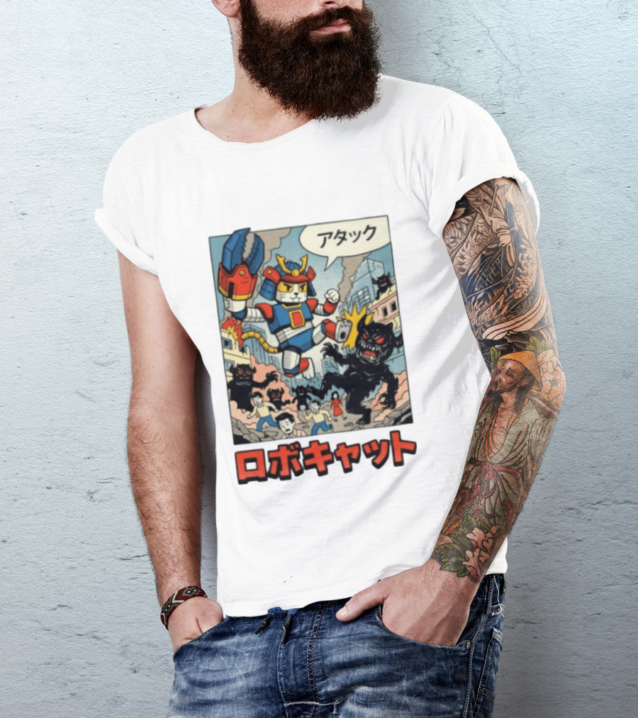 RoboCat Attack Japanese Mecha Kaiju T-Shirt