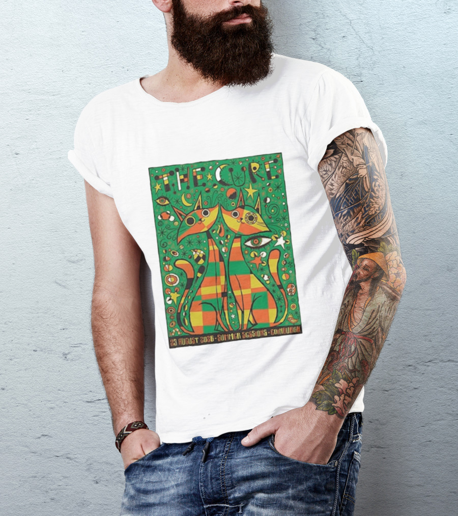 The Cure Summer Sessions Edinburgh August 2026 Two Cats Psychedelic T-Shirt