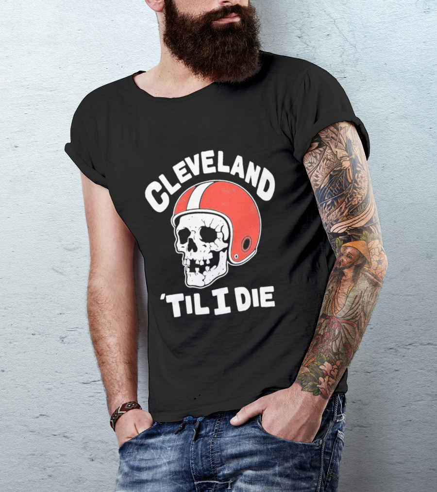 Cleveland 'Til I Die Skull Red Football Helmet T-Shirt