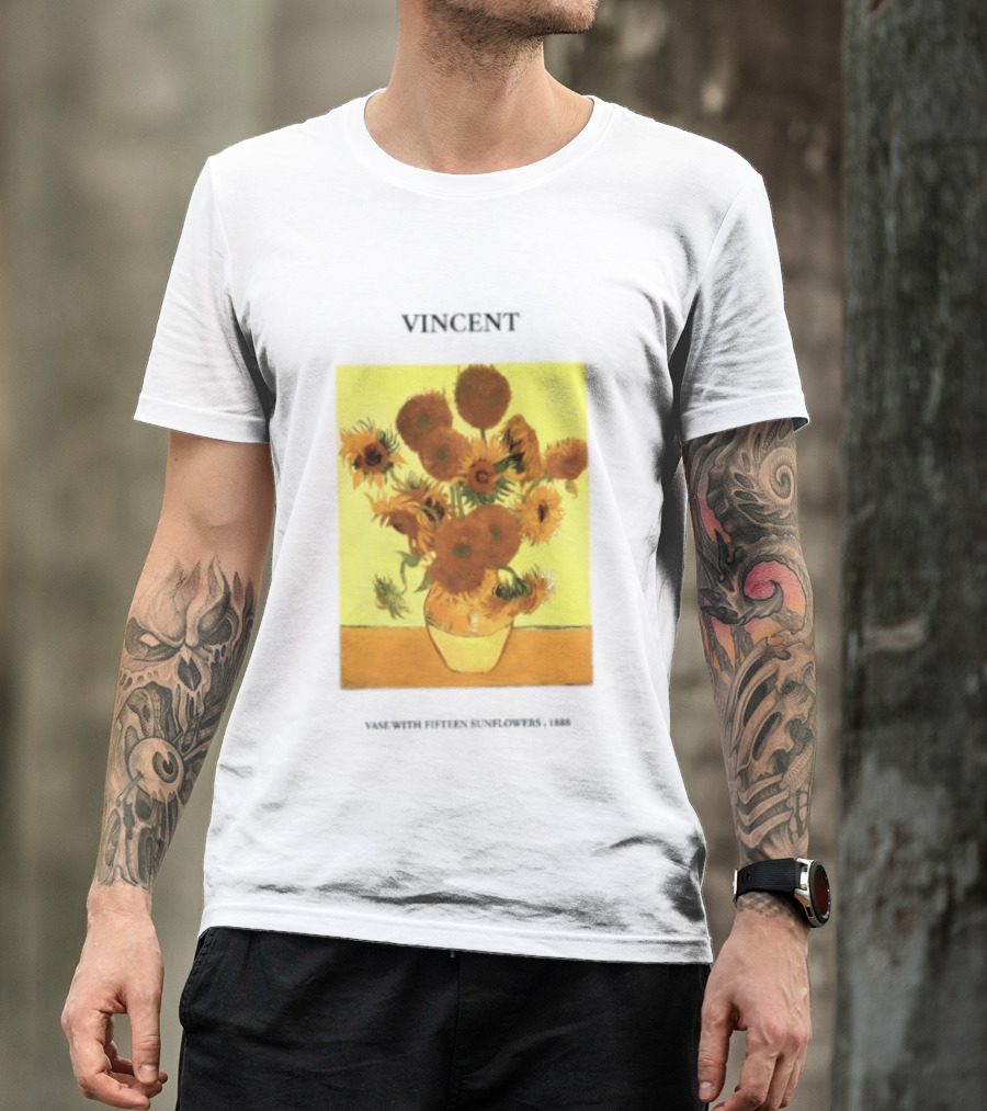 Vincent Van Gogh Sunflowers Vase Painting Vincent Written On It T-Shirt