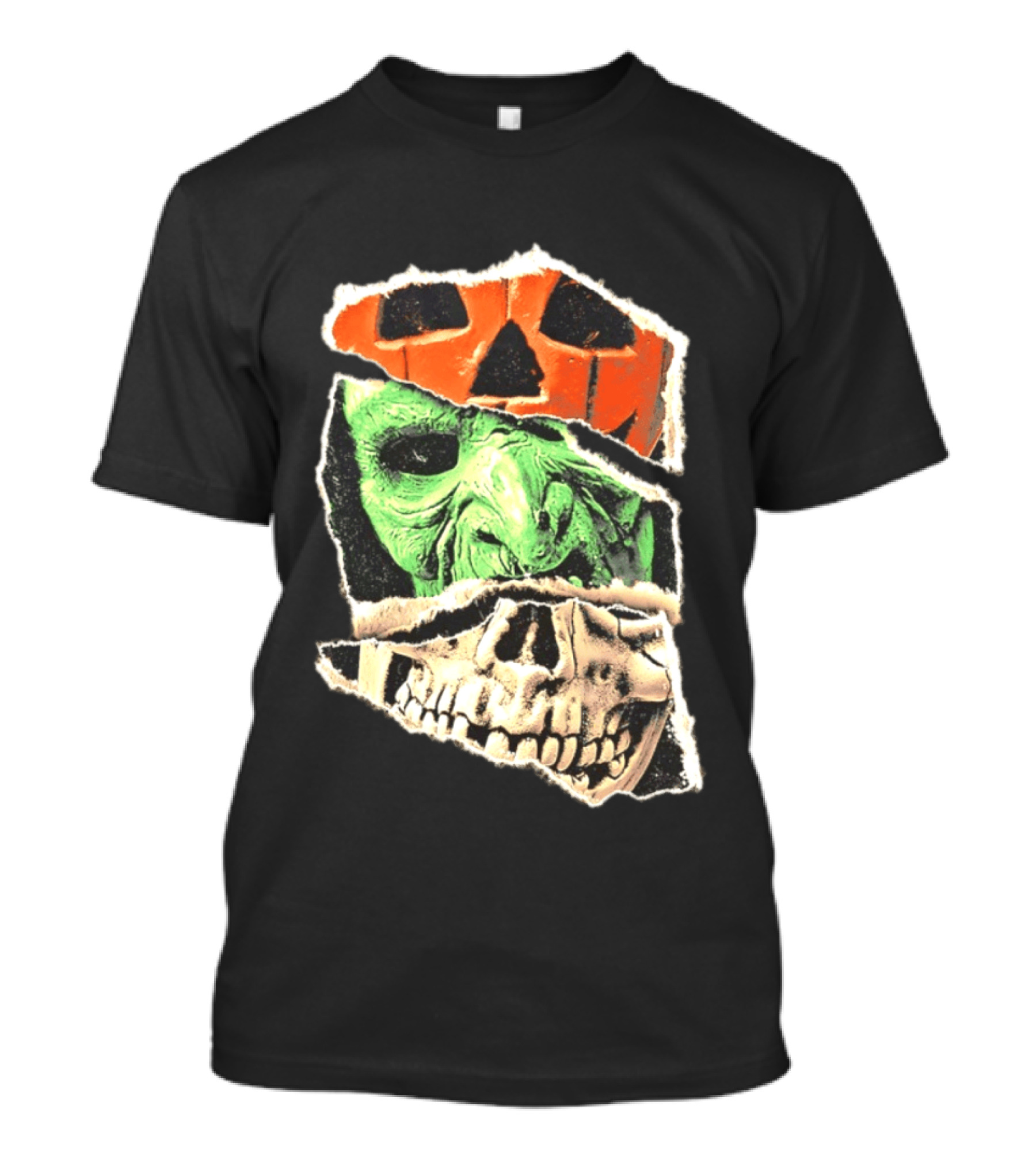 Halloween Trio Three Masks Horror Season Of The Witch Pumpkin Skull Green Mask T-Shirt