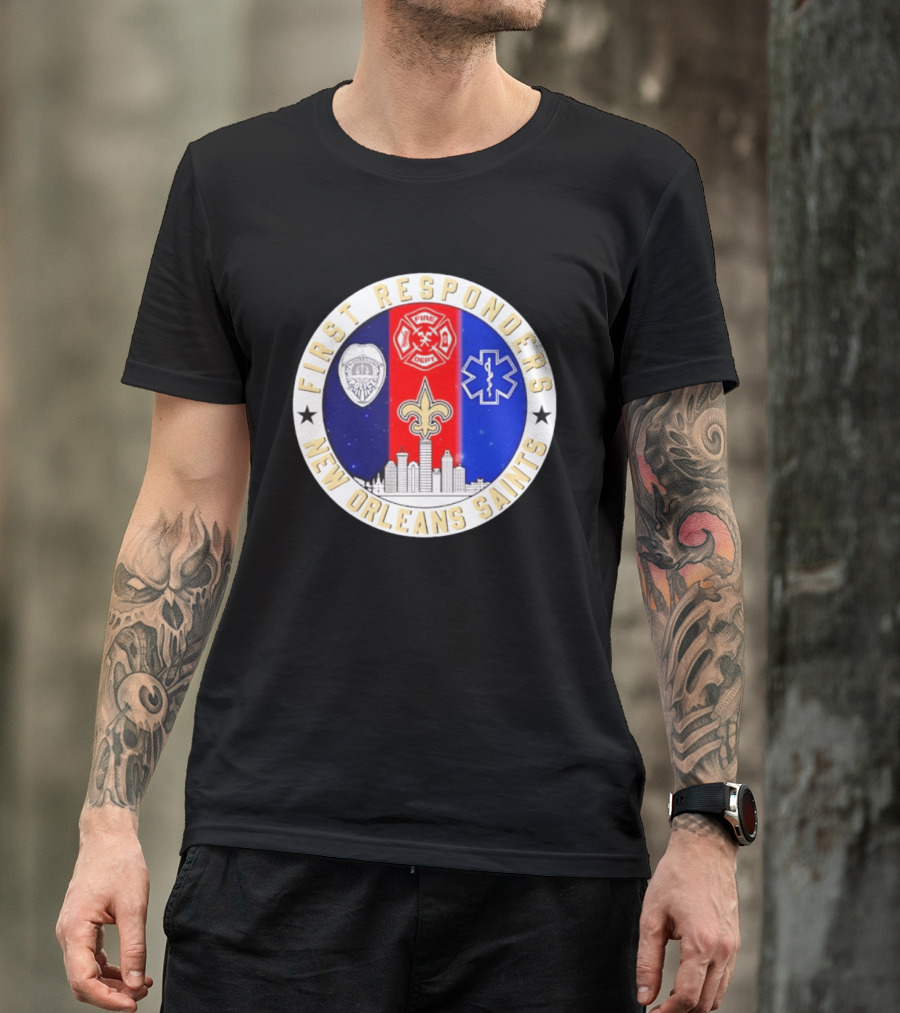 New Orleans Saints First Responders Tribute 9.11 Skyline Fire Dept Police EMT T-Shirt