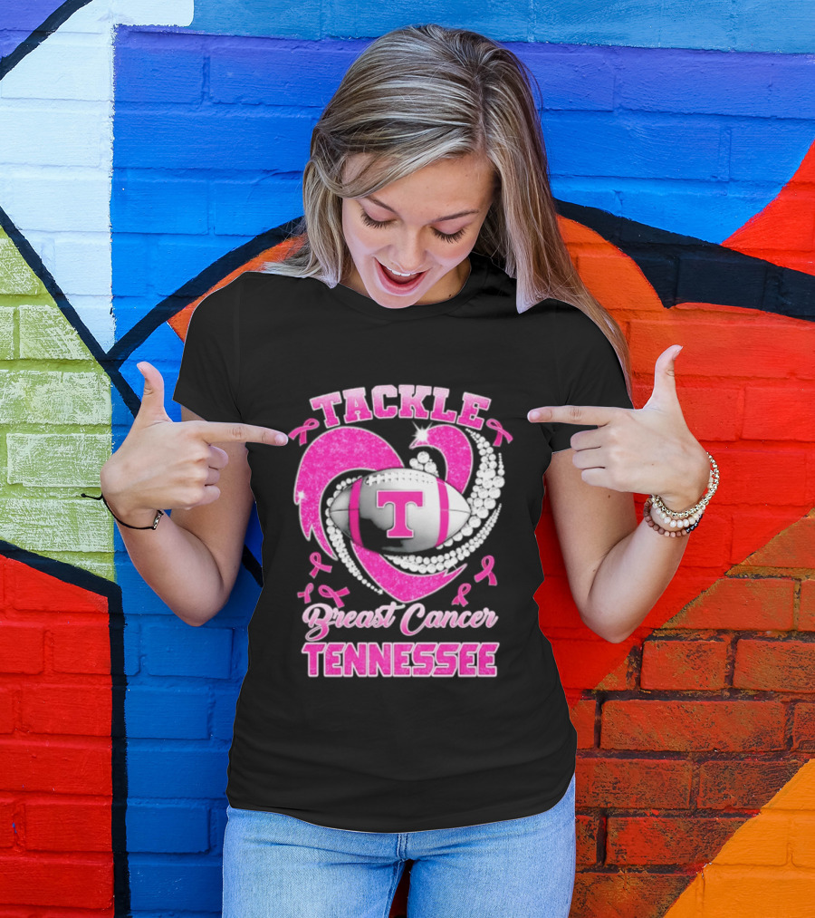 Tackle Breast Cancer Tennessee Volunteers Pink Ribbon Football Awareness T-Shirt