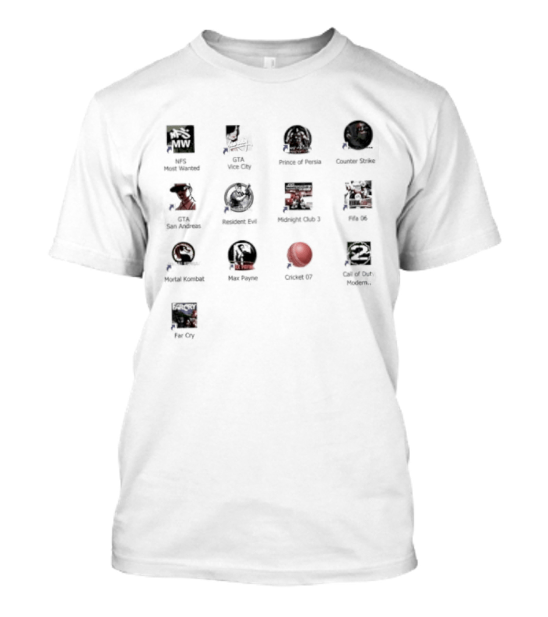 NFS Most Wanted GTA Vice City Prince Of Persia Counter Strike Call Of Duty Desktop Classics T-Shirt