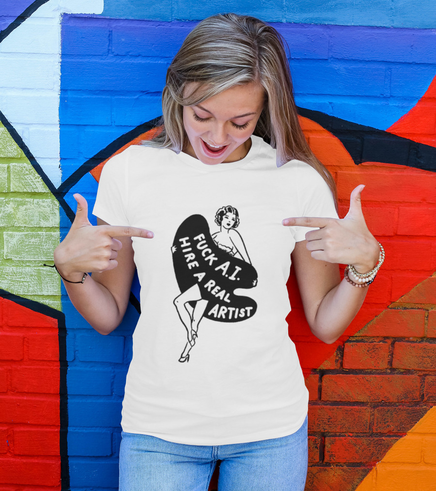Fuck AI Hire A Real Artist Vintage Pin Up Style Palette T-Shirt