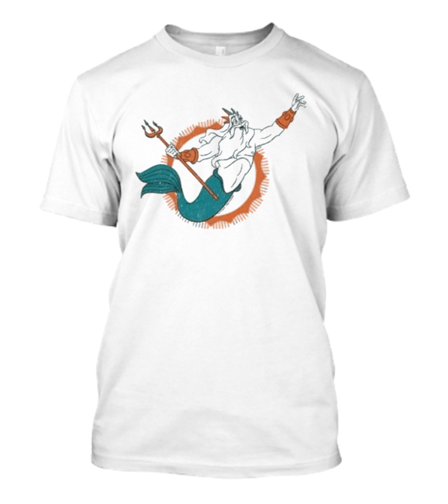 Miami Dolphins King Triton Pose With Trident And Aqua Tail T-Shirt