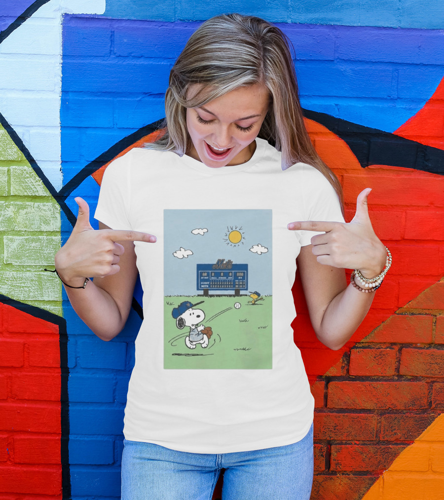 NY Mets Peanuts Snoopy Baseball Game Day T-Shirt