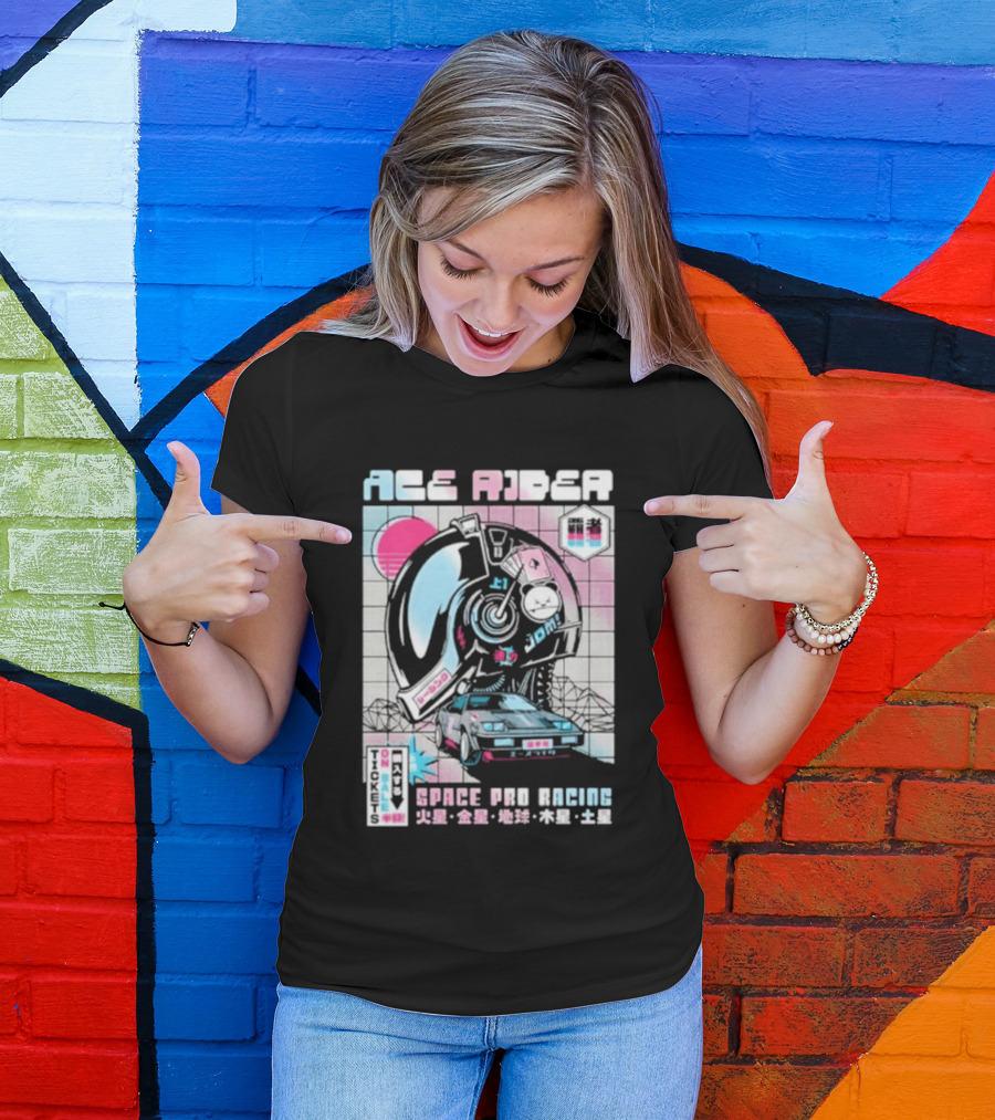 Ace Rider Space Pro Racing Cyberpunk Aesthetic Neon Retro Car T-Shirt