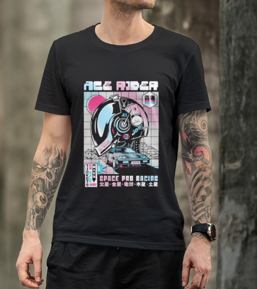 Ace Rider Space Pro Racing Cyberpunk Aesthetic Neon Retro Car T-Shirt
