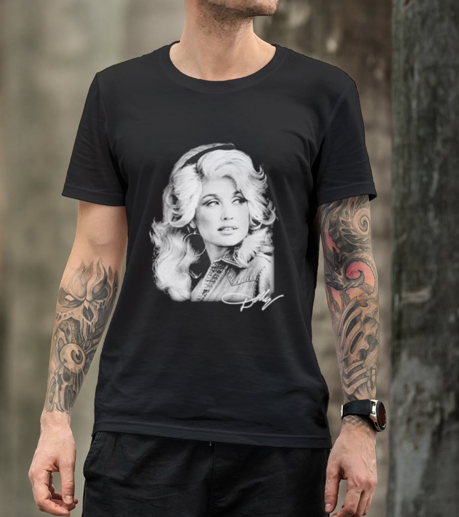 Dolly Parton Dolly Forever Legend Vintage Black And White Denim T-Shirt