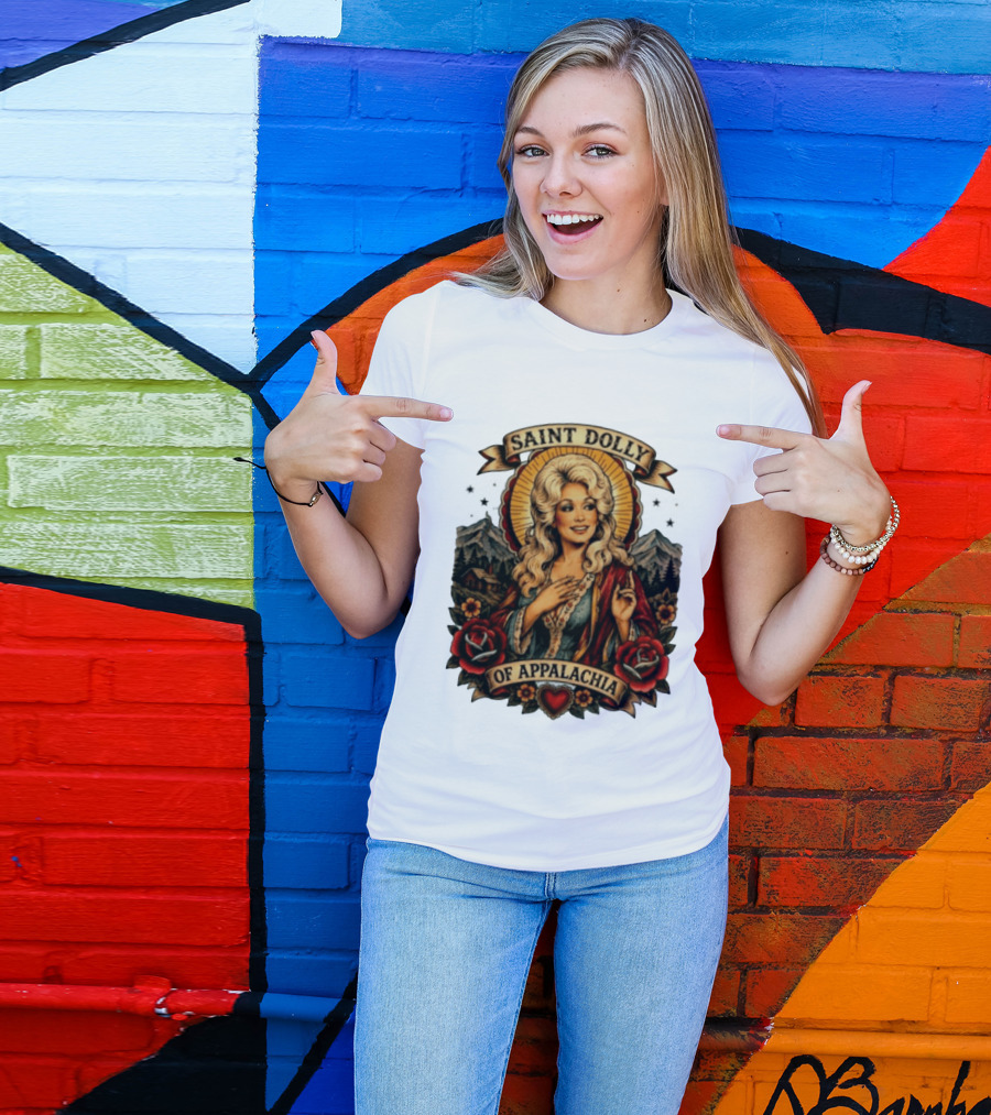 Saint Dolly Of Appalachia Iconic Tribute With Roses And Mountains T-Shirt