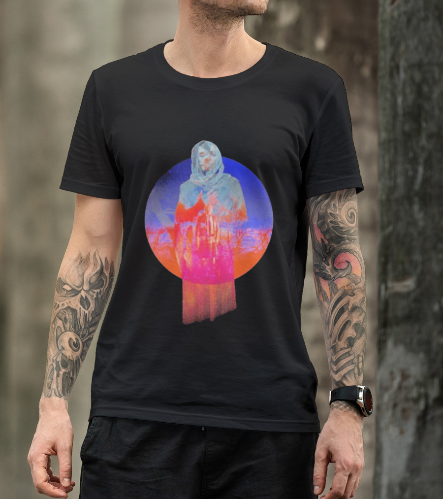 Hot Spot Eclipse Surreal Mystical Figure Eerie Hooded Apparition In Vibrant Color Spectrum T-Shirt