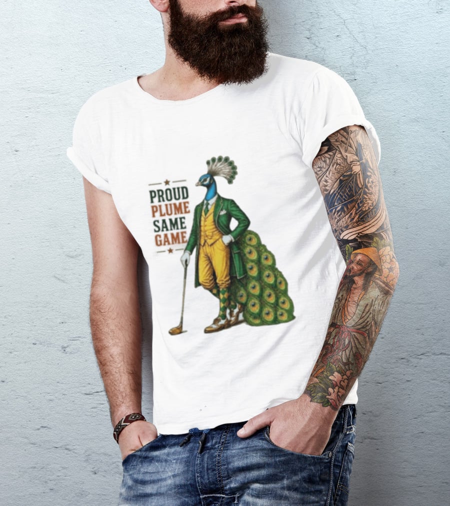Proud Plume Same Game Peacock Golf Club Cartoon T-Shirt
