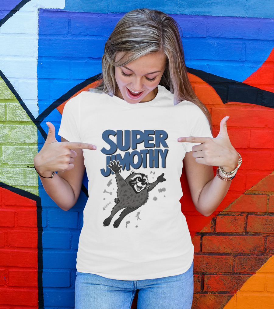 Super Jimothy Leaping Raccoon Playful Adventure T-Shirt