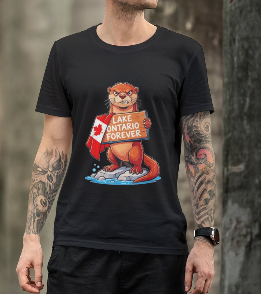 Lake Ontario Forever Otter Canada Flag Rugged Rock Scene T-Shirt