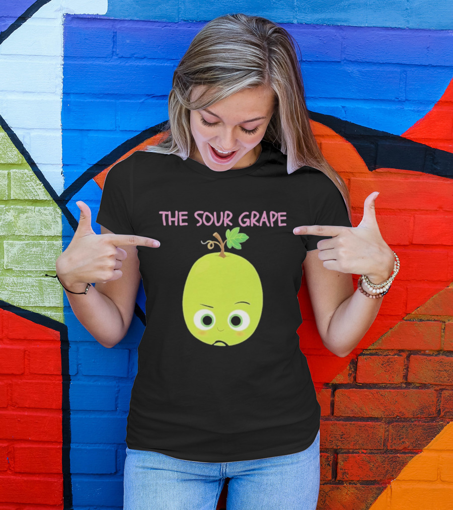 The Sour Grape Cute Green Fruit Character With Leaf And Stem Expression T-Shirt