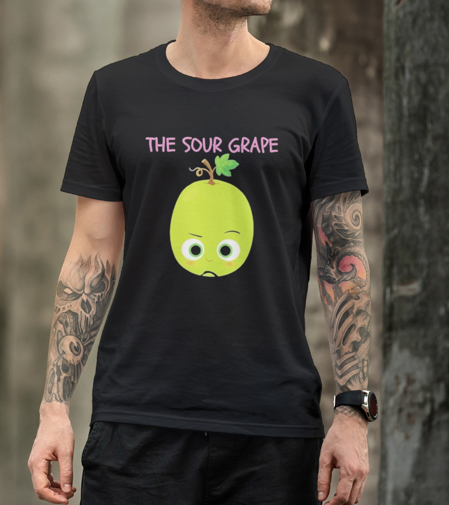 The Sour Grape Cute Green Fruit Character With Leaf And Stem Expression T-Shirt