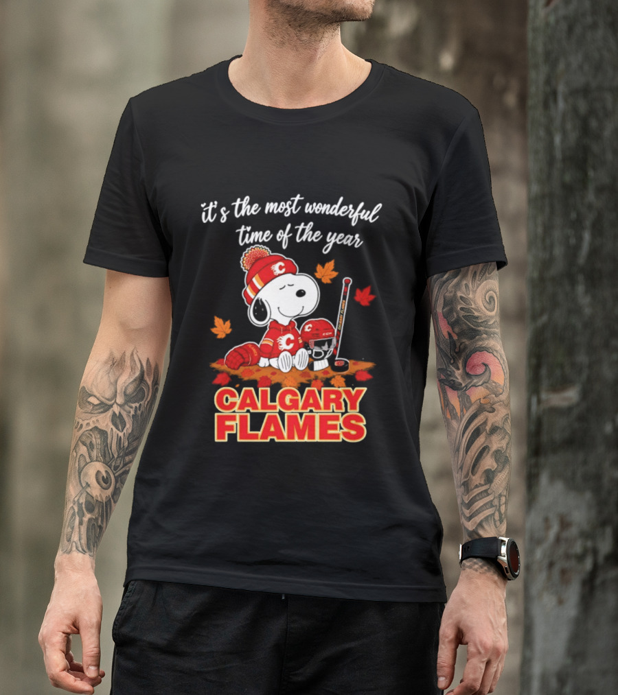 Calgary Flames Snoopy It's The Most Wonderful Time Of The Year T-Shirt