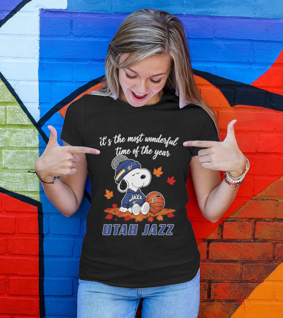 Utah Jazz Snoopy Halloween 2026 It's The Most Wonderful Time Of The Year Basketball Fan Leaves T-Shirt