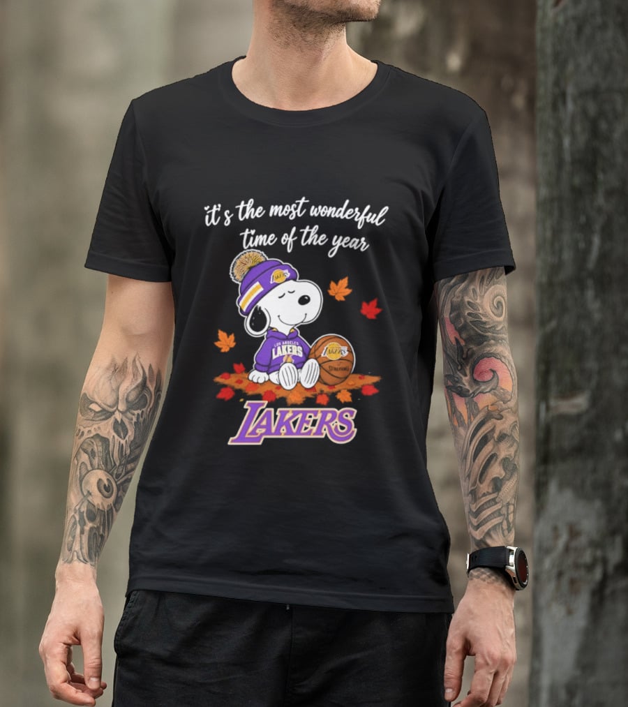 Los Angeles Lakers Snoopy Halloween 2026 It's The Most Wonderful Time Of The Year Peanuts Basketball Fall Leaves T-Shirt