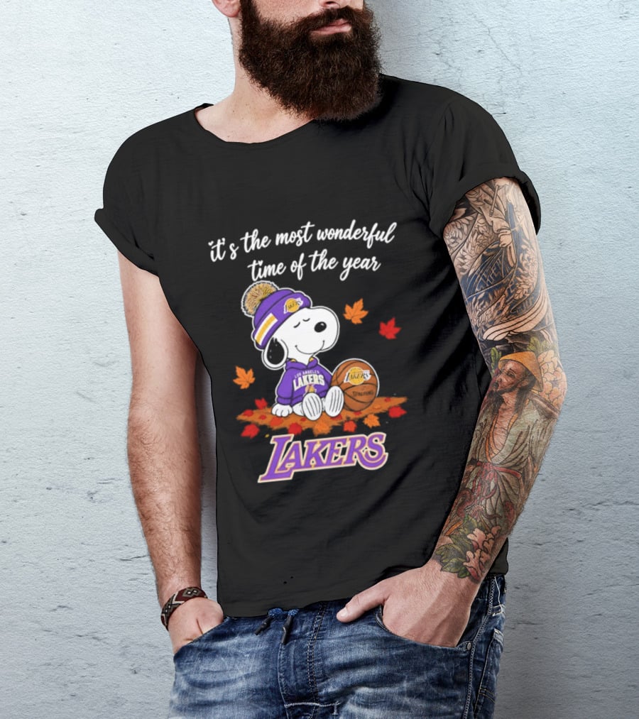 Los Angeles Lakers Snoopy Halloween 2026 It's The Most Wonderful Time Of The Year Peanuts Basketball Fall Leaves T-Shirt