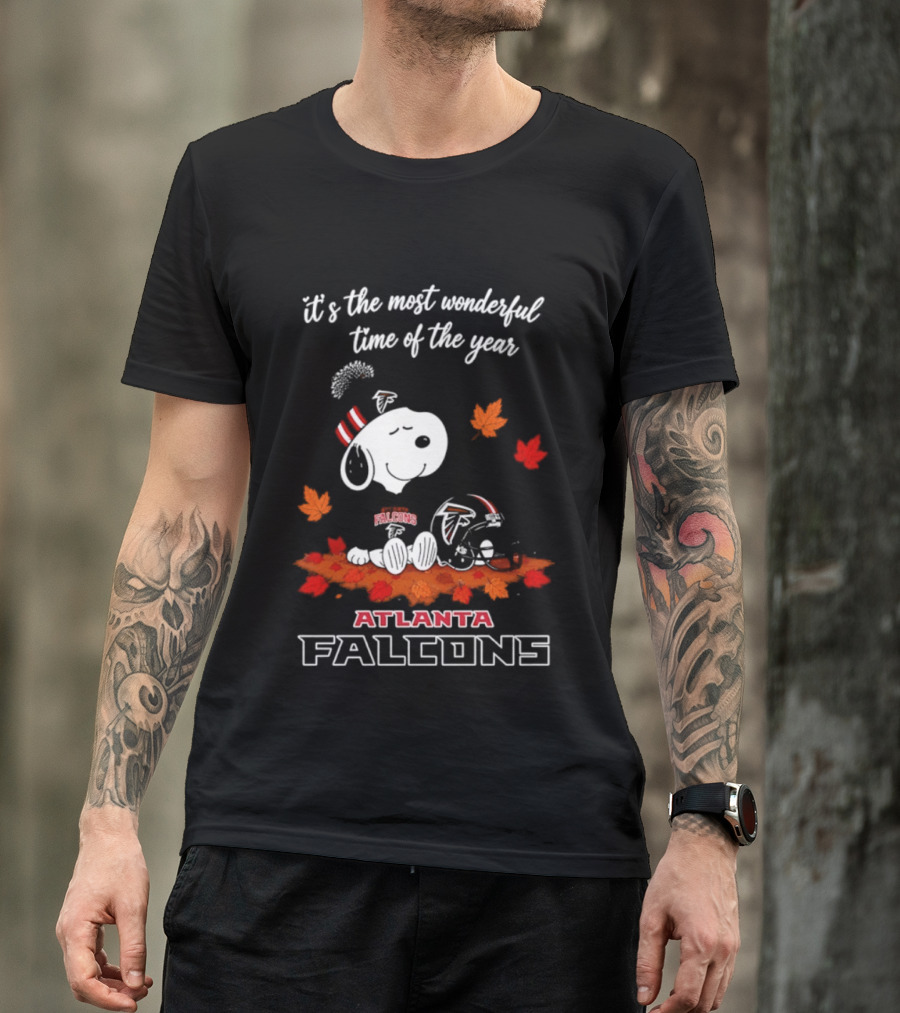 Atlanta Falcons Snoopy Fall Halloween 2026 Most Wonderful Time Of The Year Leaves T-Shirt