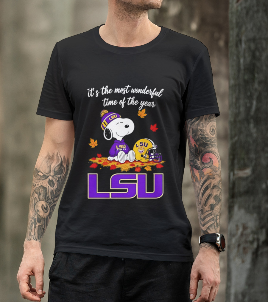 LSU Tigers Snoopy Wonderful Time Football Fall Leaves 2026 T-Shirt