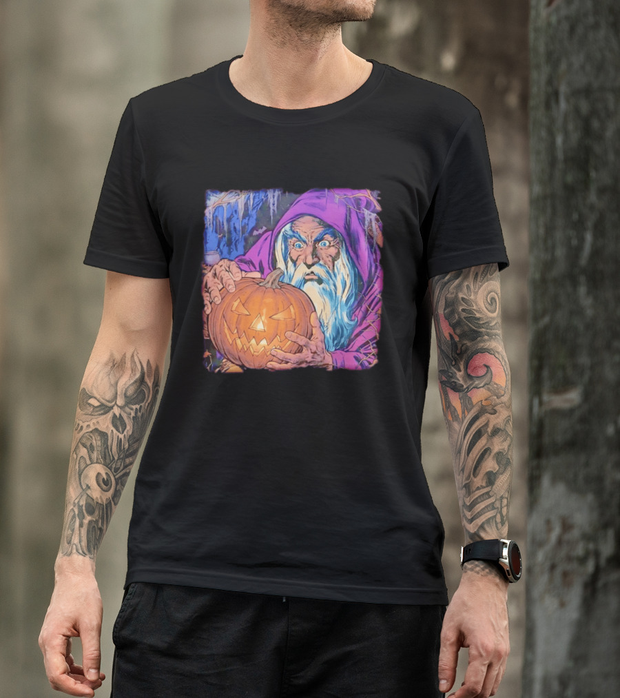 Pondering The Pumpkin Halloween Wizard With Jack O' Lantern 2026 T-Shirt