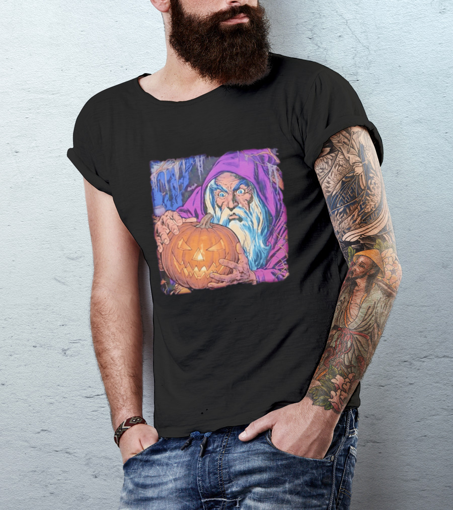 Pondering The Pumpkin Halloween Wizard With Jack O' Lantern 2026 T-Shirt